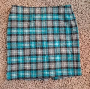 Talbots Teal and Gray Plaid Mini Skirt